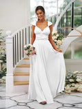 A-Line/Princess Jersey Ruched V-neck Sleeveless Floor-Length Bridesmaid Dresses TPP0005824