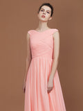 A-Line/Princess V-neck Sleeveless Floor-Length Chiffon Bridesmaid Dress TPP0005758