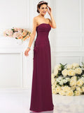 Sheath/Column Strapless Hand-Made Flower Sleeveless Long Chiffon Bridesmaid Dresses TPP0005753