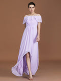 A-Line/Princess Asymmetrical Short Sleeves Off-the-Shoulder Ruched Chiffon Bridesmaid Dresses TPP0005829