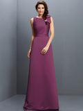 Sheath/Column Bateau Sleeveless Long Satin Bridesmaid Dresses TPP0005788