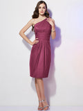 Sheath/Column One-Shoulder Sleeveless Beading Short Chiffon Bridesmaid Dresses TPP0005787