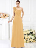 Sheath/Column Spaghetti Straps Hand-Made Flower Sleeveless Long Chiffon Bridesmaid Dresses TPP0005774