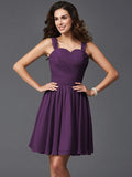 A-Line/Princess Straps Ruffles Sleeveless Short Silk like Satin Bridesmaid Dresses TPP0005743