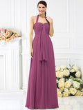 A-Line/Princess Halter Pleats Sleeveless Long Chiffon Bridesmaid Dresses TPP0005727