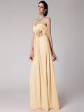 Sheath/Column Sweetheart Sleeveless Pleats Hand-Made Flower Long Chiffon Bridesmaid Dresses TPP0005798