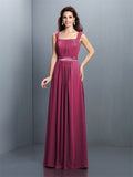 A-Line/Princess Square Pleats Sleeveless Long Chiffon Bridesmaid Dresses TPP0005726