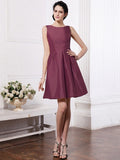 A-Line/Princess Scoop Sleeveless Pleats Short Taffeta Bridesmaid Dresses TPP0005723