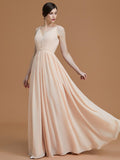 A-Line/Princess V-neck Sleeveless Floor-Length Ruffles Chiffon Bridesmaid Dresses TPP0005792