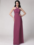 Sheath/Column High Neck Sleeveless Pleats Long Chiffon Bridesmaid Dresses TPP0005790