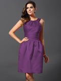 A-Line/Princess Bateau Sleeveless Short Satin Bridesmaid Dresses TPP0005847