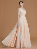 A-Line/Princess V-neck Sleeveless Floor-Length Ruffles Chiffon Bridesmaid Dresses TPP0005792