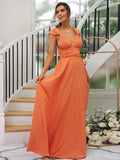 A-Line/Princess Jersey Ruched V-neck Sleeveless Floor-Length Bridesmaid Dresses TPP0005824