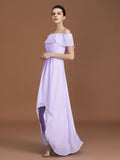 A-Line/Princess Asymmetrical Short Sleeves Off-the-Shoulder Ruched Chiffon Bridesmaid Dresses TPP0005829