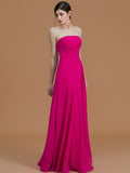 A-Line/Princess Strapless Sleeveless Floor-Length Ruffles Chiffon Bridesmaid Dresses TPP0005756