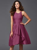 A-Line/Princess Scoop Ruffles Sleeveless Short Taffeta Bridesmaid Dresses TPP0005721