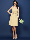 Sheath/Column Halter Bowknot Sleeveless Short Chiffon Bridesmaid Dresses TPP0005707