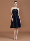 A-Line/Princess Sweetheart Knee-Length Sleeveless Satin Hand-Made Flower Bridesmaid Dresses TPP0005821