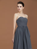 A-Line/Princess Asymmetrical Sleeveless Ruched Sweetheart Floor-Length Chiffon Bridesmaid Dresses TPP0005820