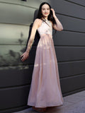 A-Line/Princess Chiffon Lace Halter Sleeveless Floor-Length Junior/Girls Bridesmaid Dresses TPP0005832