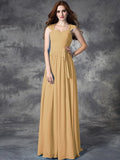 A-line/Princess Straps Ruffles Sleeveless Long Chiffon Bridesmaid Dresses TPP0005800