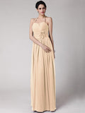 Sheath/Column Halter Sleeveless Hand-Made Flower Long Chiffon Bridesmaid Dresses TPP0005817