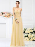 A-Line/Princess Sweetheart Pleats Hand-Made Flower Sleeveless Long Chiffon Bridesmaid Dresses TPP0005765