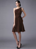 Sheath/Column One-Shoulder Sleeveless Pleats Short Chiffon Bridesmaid Dresses TPP0005846