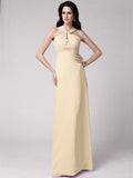 Sheath/Column High Neck Sleeveless Pleats Long Chiffon Bridesmaid Dresses TPP0005790