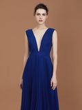 A-Line/Princess V-neck Sleeveless Pleated Floor-Length Chiffon Bridesmaid Dress TPP0005785