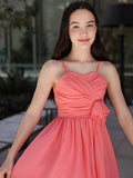 A-Line/Princess Chiffon Ruffles Spaghetti Straps Sleeveless Asymmetrical Junior/Girls Bridesmaid Dresses TPP0005842