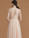 A-Line/Princess V-neck Sleeveless Floor-Length Ruffles Chiffon Bridesmaid Dresses TPP0005792