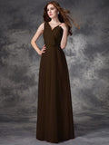 A-line/Princess V-neck Hand-Made Flower Sleeveless Long Chiffon Bridesmaid Dresses TPP0005784