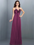 A-Line/Princess Halter Hand-Made Flower Sleeveless Long Chiffon Bridesmaid Dresses TPP0005807