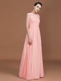 A-Line/Princess V-neck Sleeveless Floor-Length Chiffon Bridesmaid Dress TPP0005758