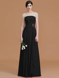 A-Line/Princess Strapless Sleeveless Floor-Length Ruffles Chiffon Bridesmaid Dresses TPP0005756