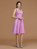 A-Line/Princess Bateau Sleeveless Short/Mini Ruffles Chiffon Bridesmaid Dresses