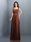 A-Line/Princess Square Pleats Sleeveless Long Chiffon Bridesmaid Dresses TPP0005726