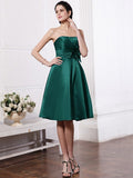 A-Line/Princess Strapless Sleeveless Pleats Hand-Made Flower Short Elastic Woven Satin Bridesmaid Dresses TPP0005843