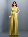 A-Line/Princess Square Pleats Sleeveless Long Chiffon Bridesmaid Dresses TPP0005726