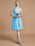 A-Line/Princess V-neck Sleeveless Ruched Short/Mini Chiffon Bridesmaid Dresses TPP0005712