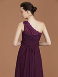 A-line/Princess One-Shoulder Lace Chiffon Sleeveless Floor-Length Bridesmaid Dresses TPP0005725