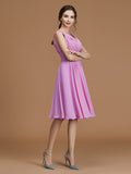 A-Line/Princess Bateau Sleeveless Short/Mini Ruffles Chiffon Bridesmaid Dresses