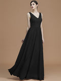 A-Line/Princess V-neck Sleeveless Floor-Length Ruffles Chiffon Bridesmaid Dresses TPP0005747