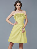 Sheath/Column Strapless Sleeveless Hand-Made Flower Short Taffeta Bridesmaid Dresses TPP0005868