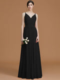 A-Line/Princess V-neck Sleeveless Floor-Length Ruffles Chiffon Bridesmaid Dresses TPP0005792