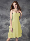 A-line/Princess Strapless Ruffles Sleeveless Short Chiffon Bridesmaid Dresses TPP0005837