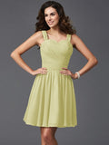 A-Line/Princess Straps Ruffles Sleeveless Short Silk like Satin Bridesmaid Dresses TPP0005743