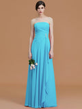 A-Line/Princess Strapless Sleeveless Floor-Length Ruffles Chiffon Bridesmaid Dresses TPP0005756