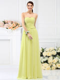 A-Line/Princess Sweetheart Pleats Hand-Made Flower Sleeveless Long Chiffon Bridesmaid Dresses TPP0005765